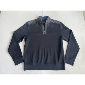 Hugo Boss Sidney 56 Men’s quarter zip pullover Navy Sweater Nylon Trim Sz L